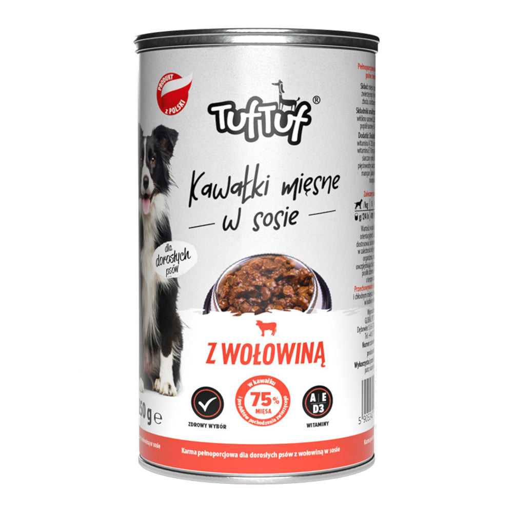Mokra karma dla psa w sosie TUF TUF dobrej jakości smaczna wołowina 1250 g 