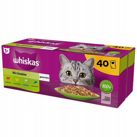 Mokra karma dla kota WHISKAS wysokiej jakości duże opakowanie mix smaków w galarecie 40x85 g