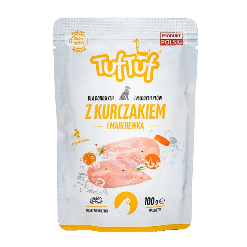 Mokra karma dla psa TUF TUF kurczak z marchewką saszetka 100 g dobrej jakości